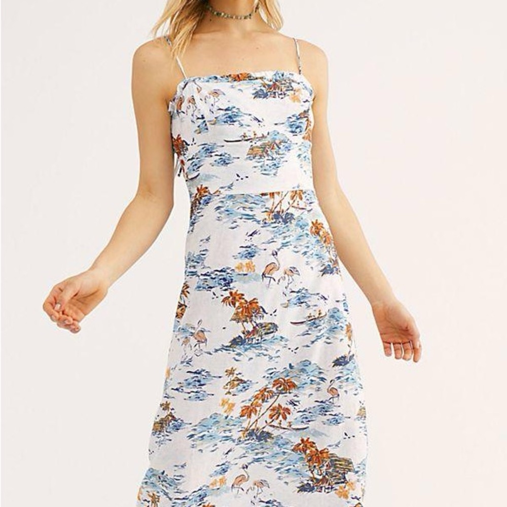 Free People Beach Party Midi Neutral Cream Floral Print Women's Dress vacation - Picture 3 of 10